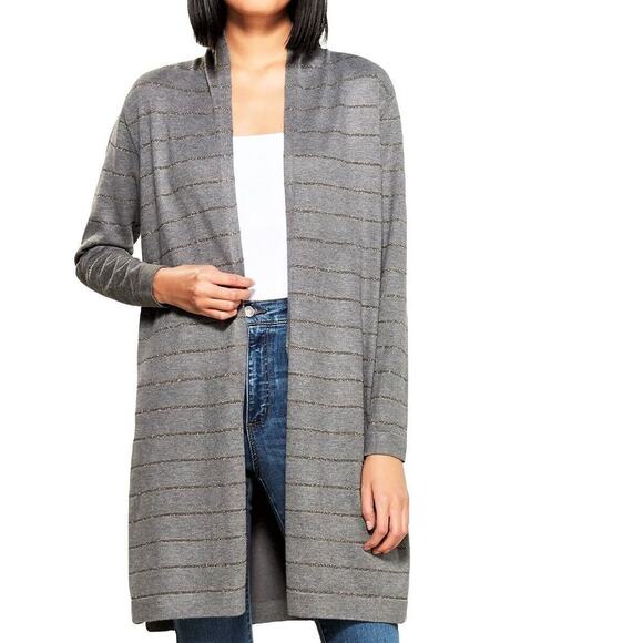 New! Vila Milano Women's Cotton Blend Metallic Stripes Open Front Cardigan - Picture 1 of 6